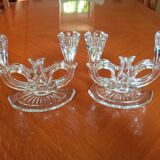 Pair of double glass candle holders