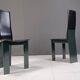 Set of 6 Italian leather and green lacquer dining chairs, 1980s