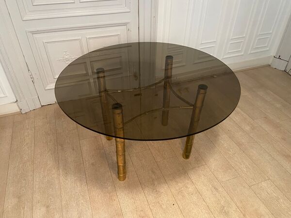 Table à manger, faux bambou doré, 1970s