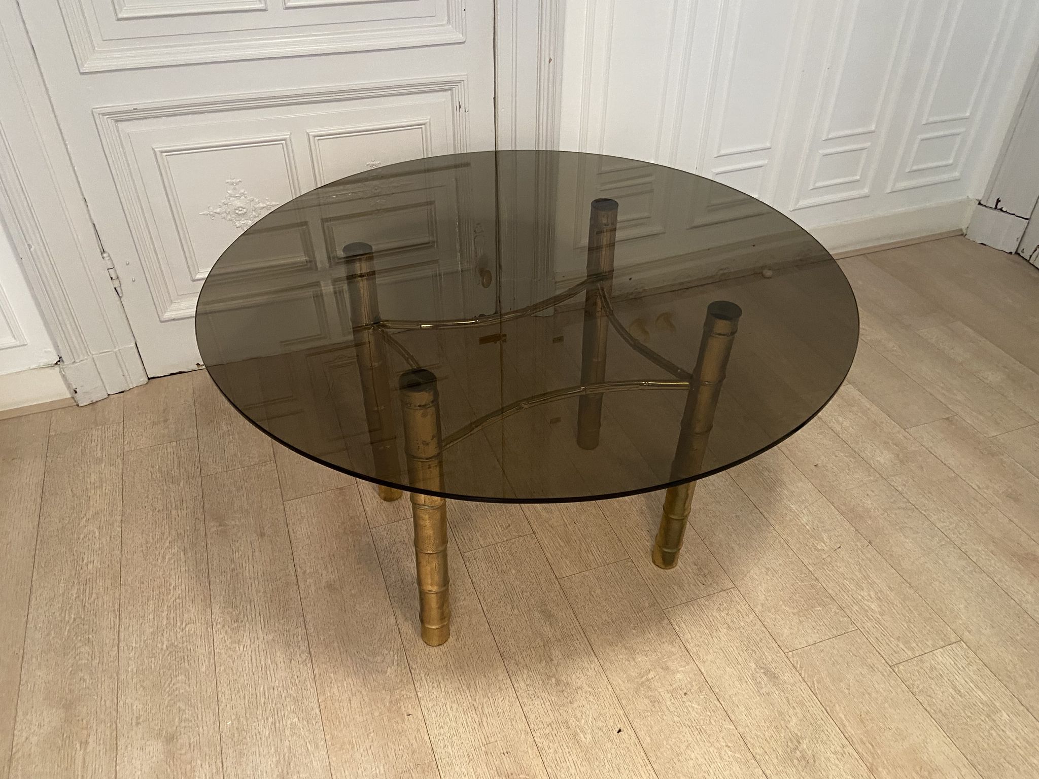 Table à manger, faux bambou doré, 1970s