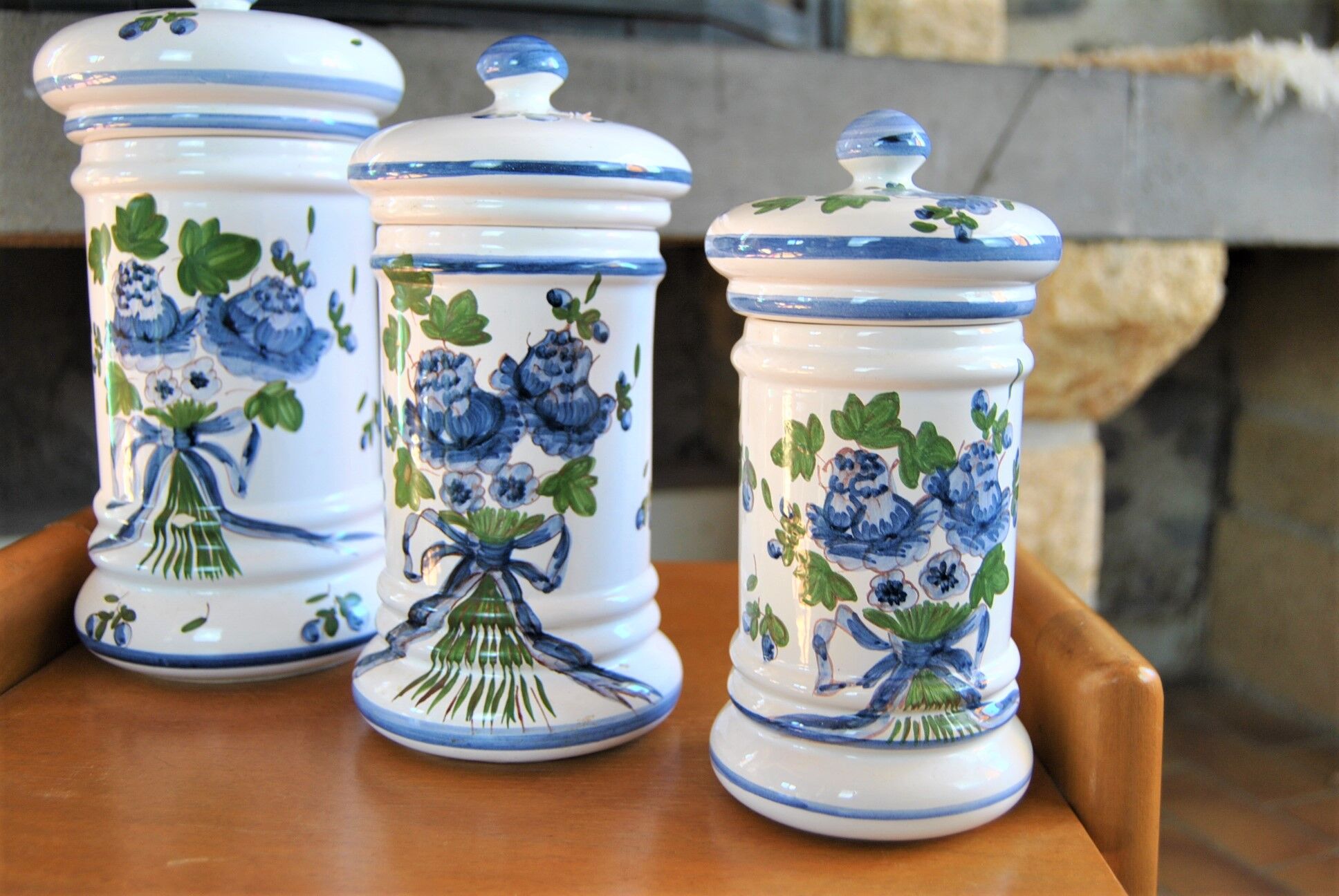 Set of 3 hand-painted cotton pots