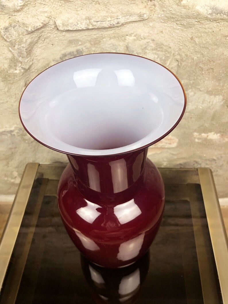 ‘Opalino’ burgundy Murano glass vase by Paolo Venini