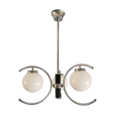 Lustre chrome avec 3 sphères en verre blanc, années 70