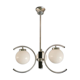 Lustre chrome avec 3 sphères en verre blanc, années 70