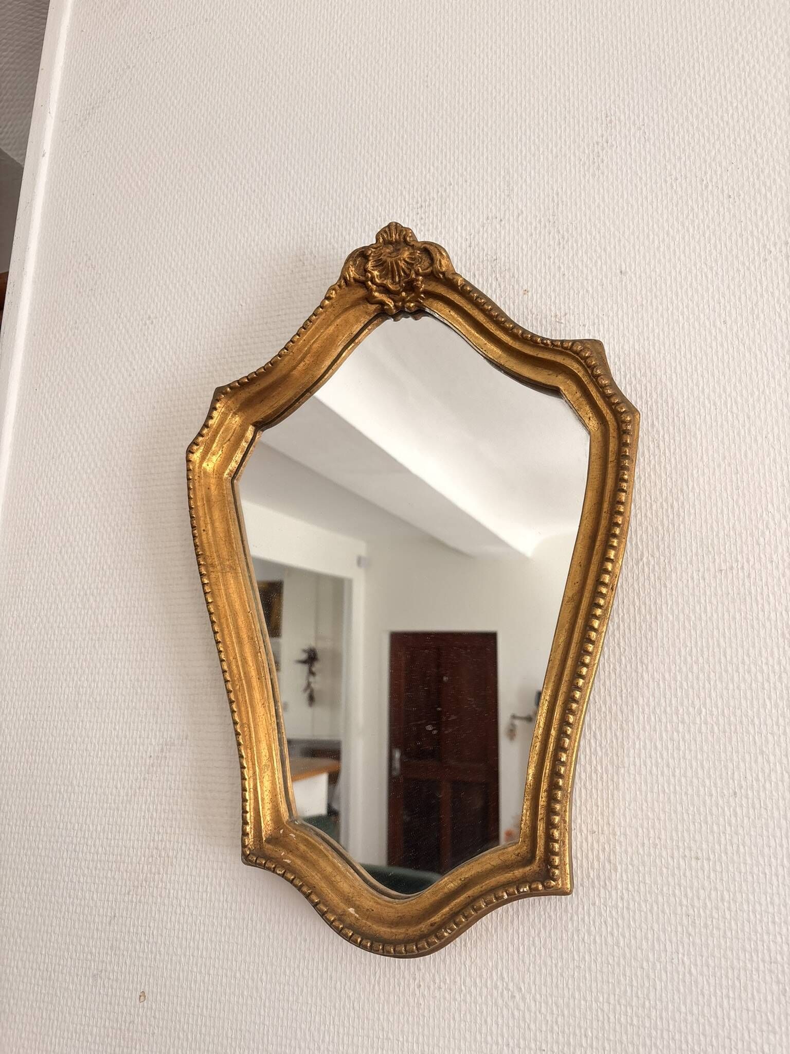 Golden Mirror Wood Rocaille Louis XV Rococo Golden Mirror Wood Shell