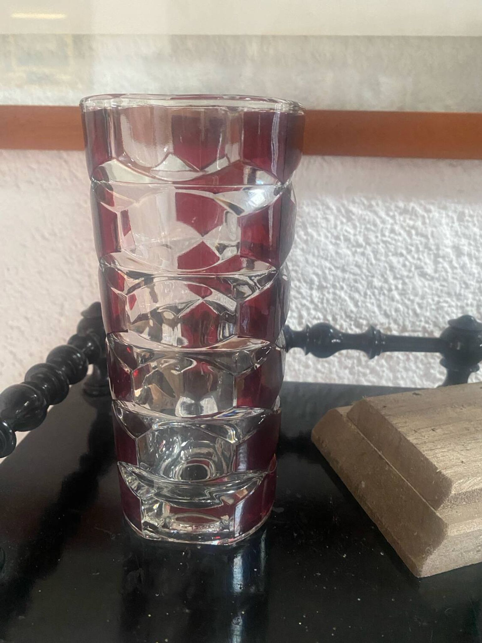 Vintage garnet glass geometric vase