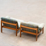 Pair of Scandinavian armchairs in teak and velvet, 1960