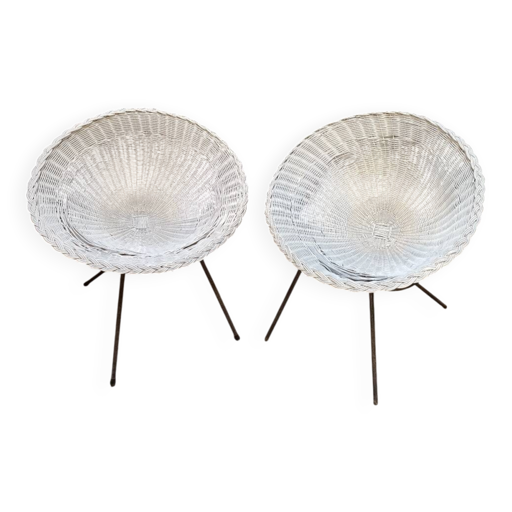 Pair of pod chairs - Rattan wicker armchair from the 60s