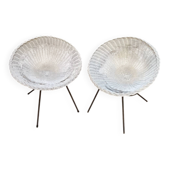Paire de chaises pod - Fauteuil en osier rotin année 60's