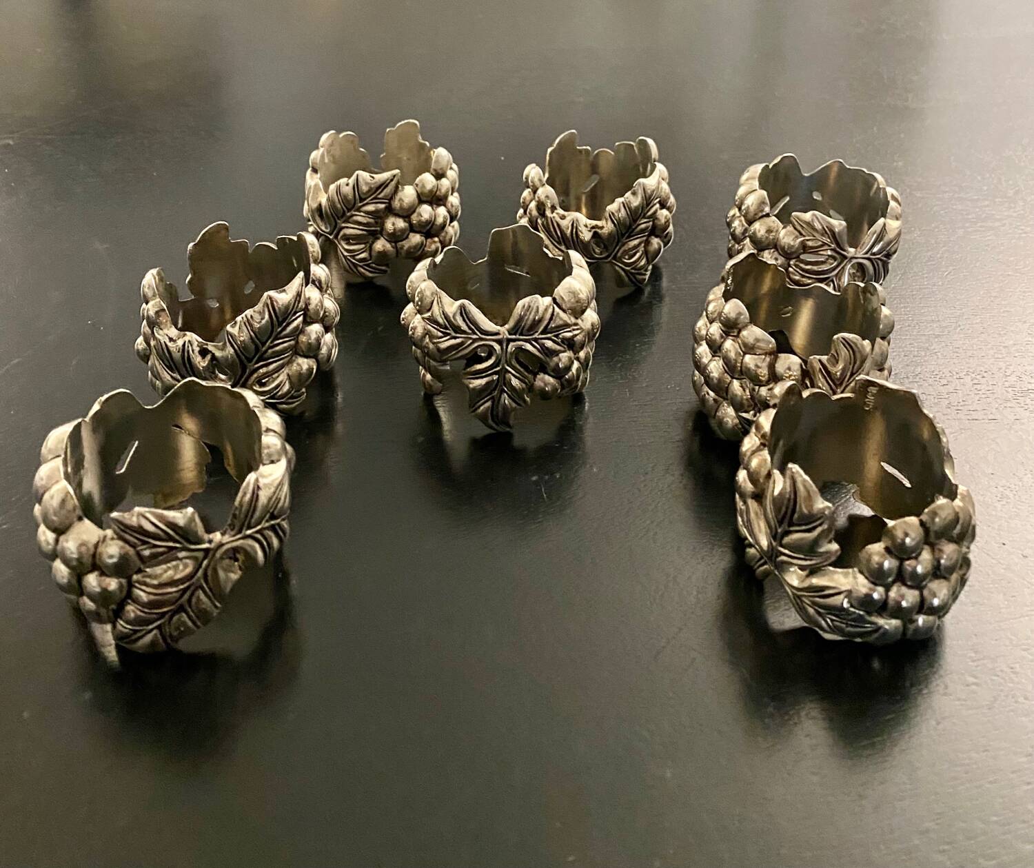 8 Silea France napkin rings grape pattern
