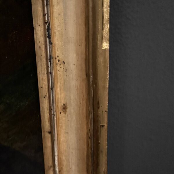 Huile sur toile XIXe jeune enfant portant son chat cadre doré