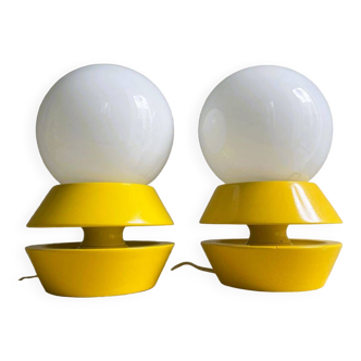 Yellow wooden mid century modern table lamps by Jomar, set of 2