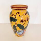 Art Deco Yellow Glazed Earthenware Vase with Futurist Floral Motifs, Italy