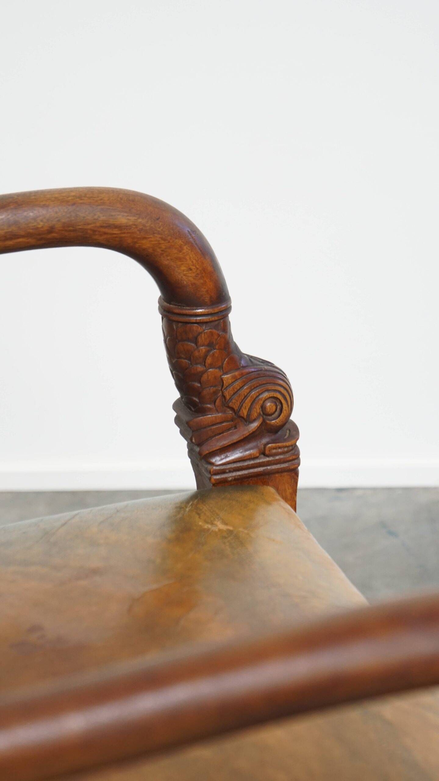 Leather and wooden Empire style side/desk chair from the early 20th century