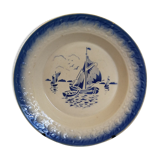 Grand Plat Creux Bleu Former Moulin des Loups St Amand - Marine boat decoration - stencil painted