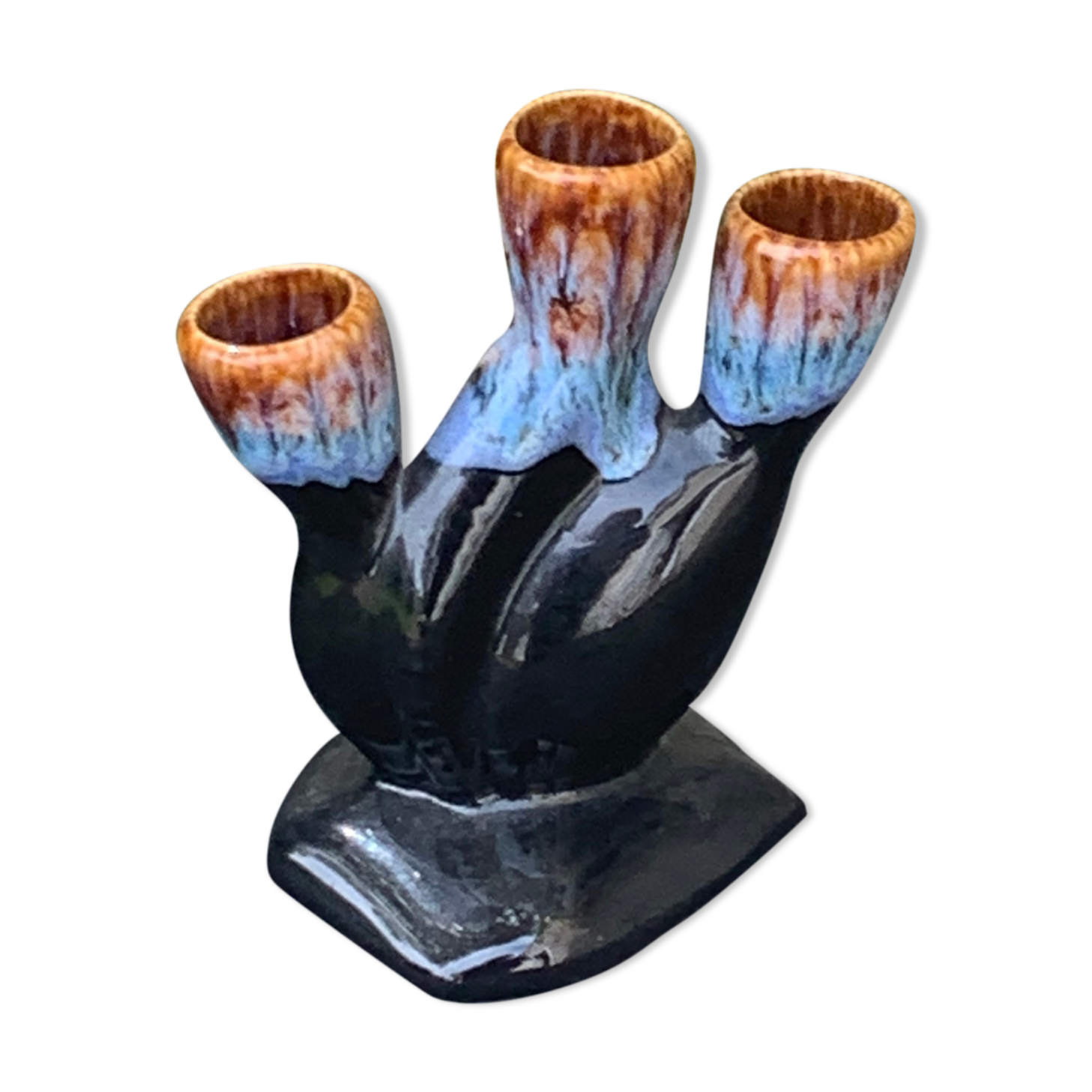 Soliflore for 3 flowers in flamed and vintage glazed ceramic