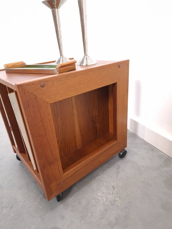 Meuble en teck LP sur roulettes, table d'appoint, table de nuit, meuble 2