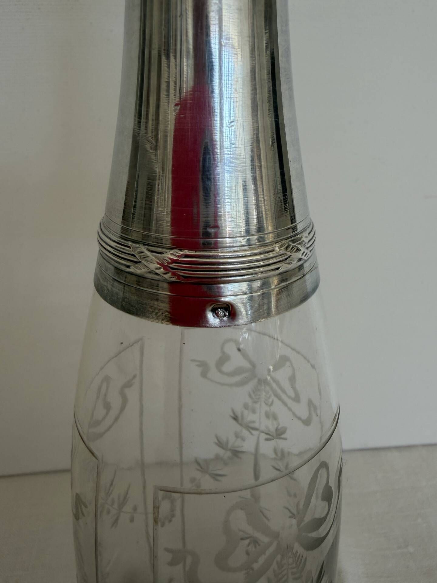 Cut glass and silver carafe
