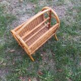 Rattan and wood magazine rack