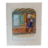 Superb and rare engraving by Rene Chag signed, theme=la poste