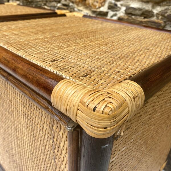 Table nuit cubes vintage en rotin