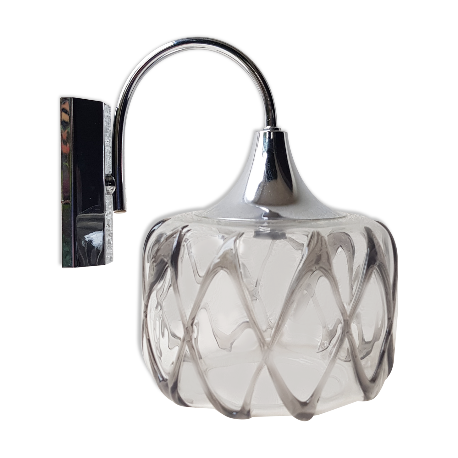 70's glass and chrome metal sconce