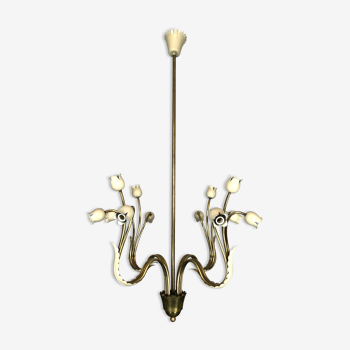 Lustre italien en laiton et laque du milieu du siècle des années 50
