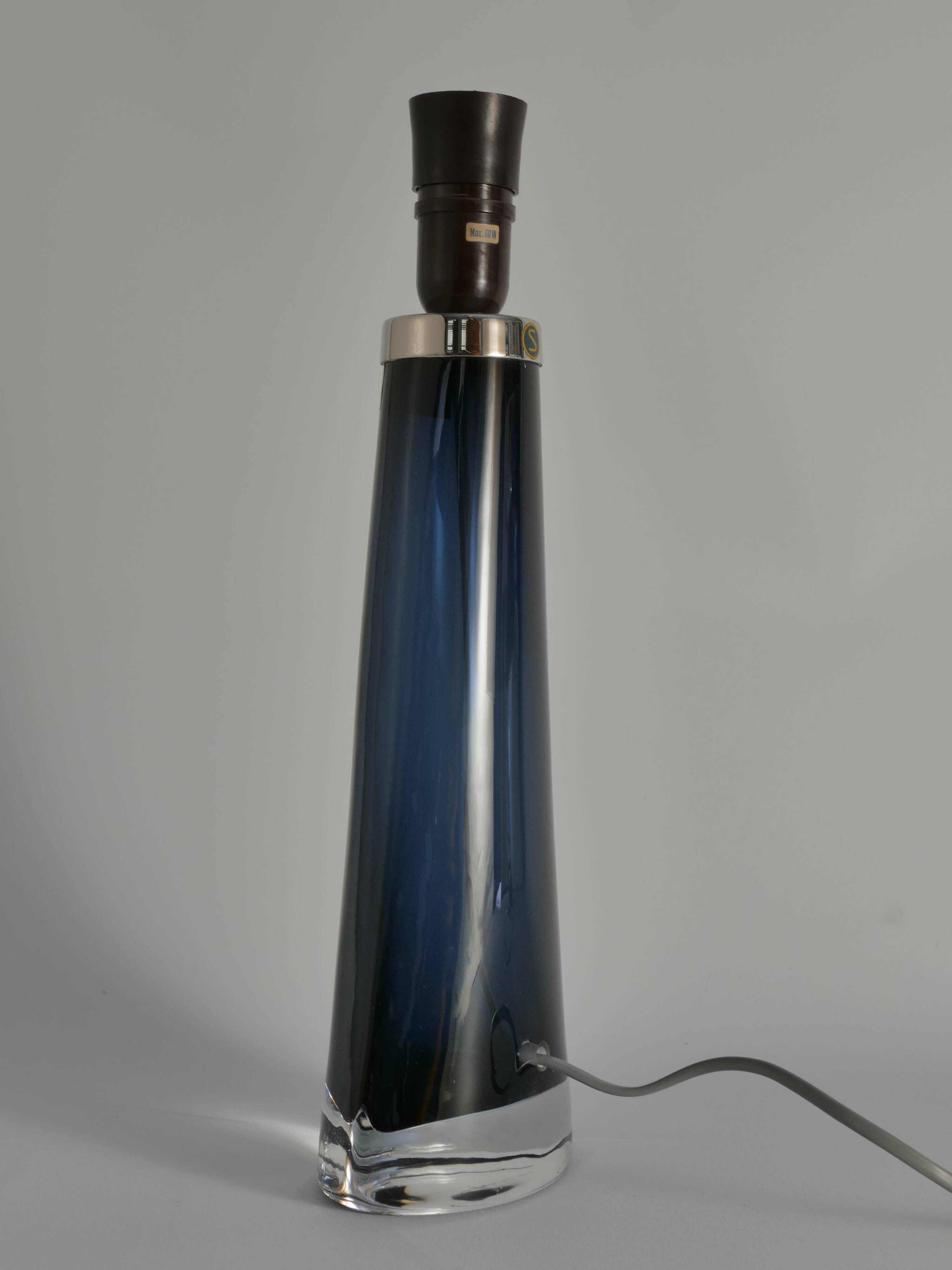 Blue Crystal Glass Table Lamp model RD 1566 by Carl Fagerlund, Orrefors, 1960s
