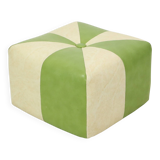 Pouf carré vintage skaï simili cuir vert crème 43cm