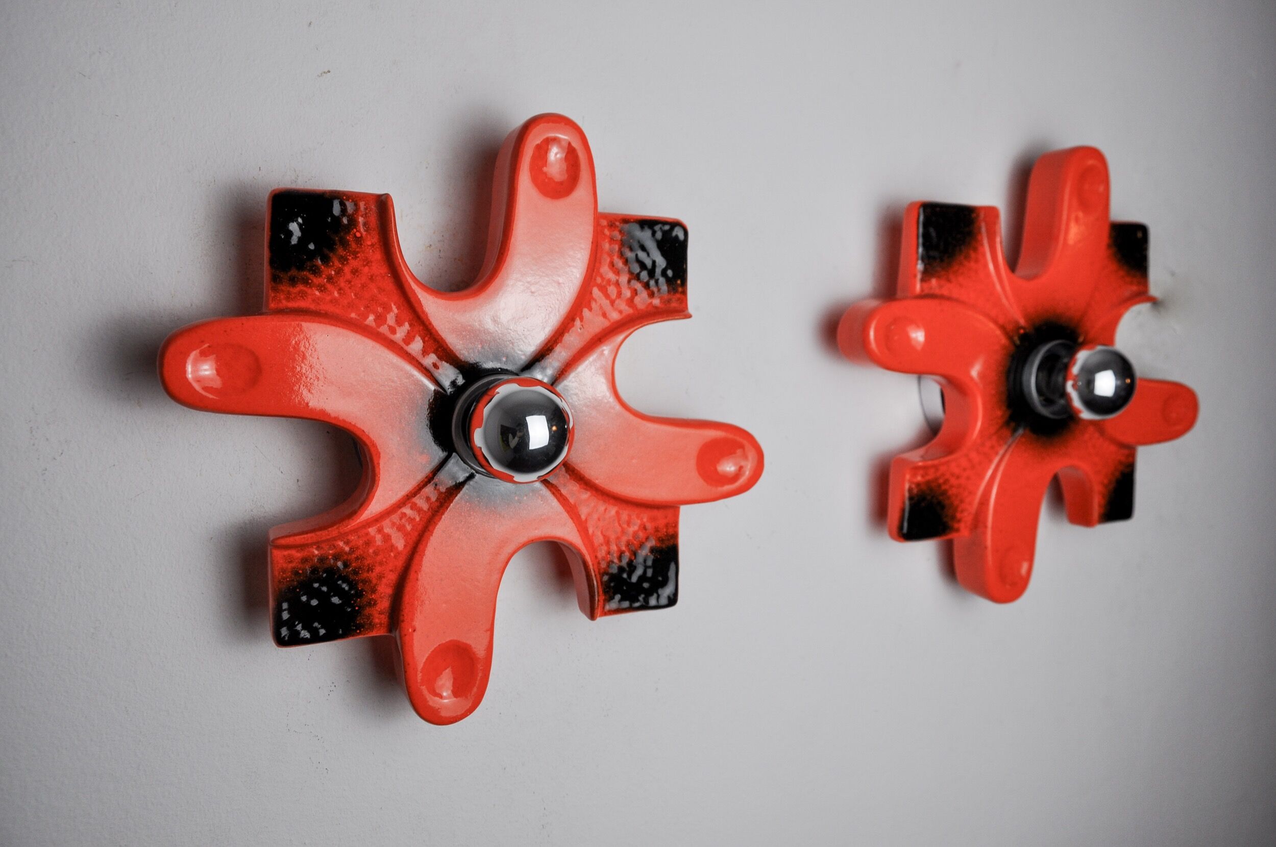 Pair of puzzle sconces by hustadt leuchten red ceramics, germany, 1960
