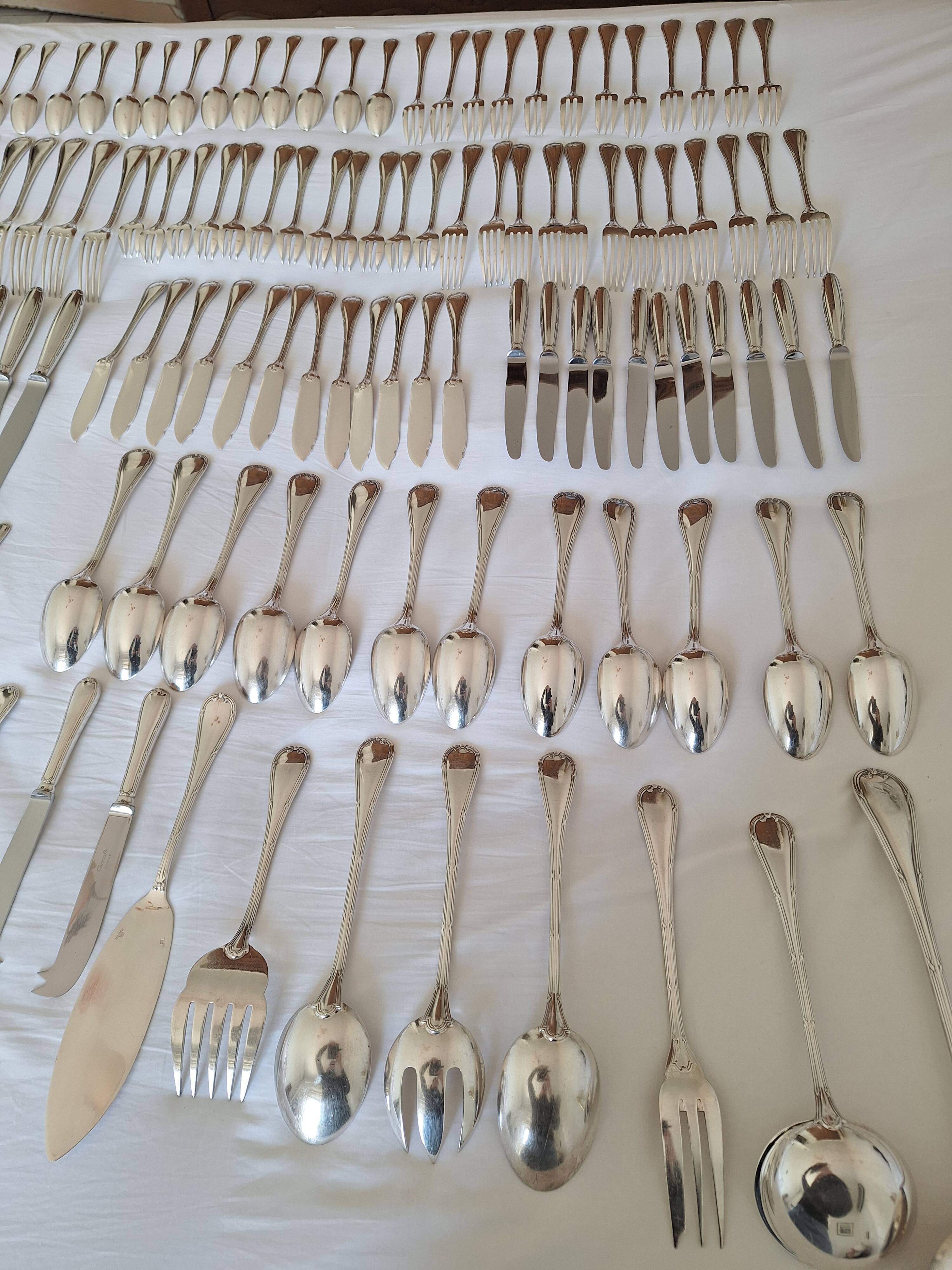 Christofle Rubans Cutlery Set - 133 pieces in silver-plated metal