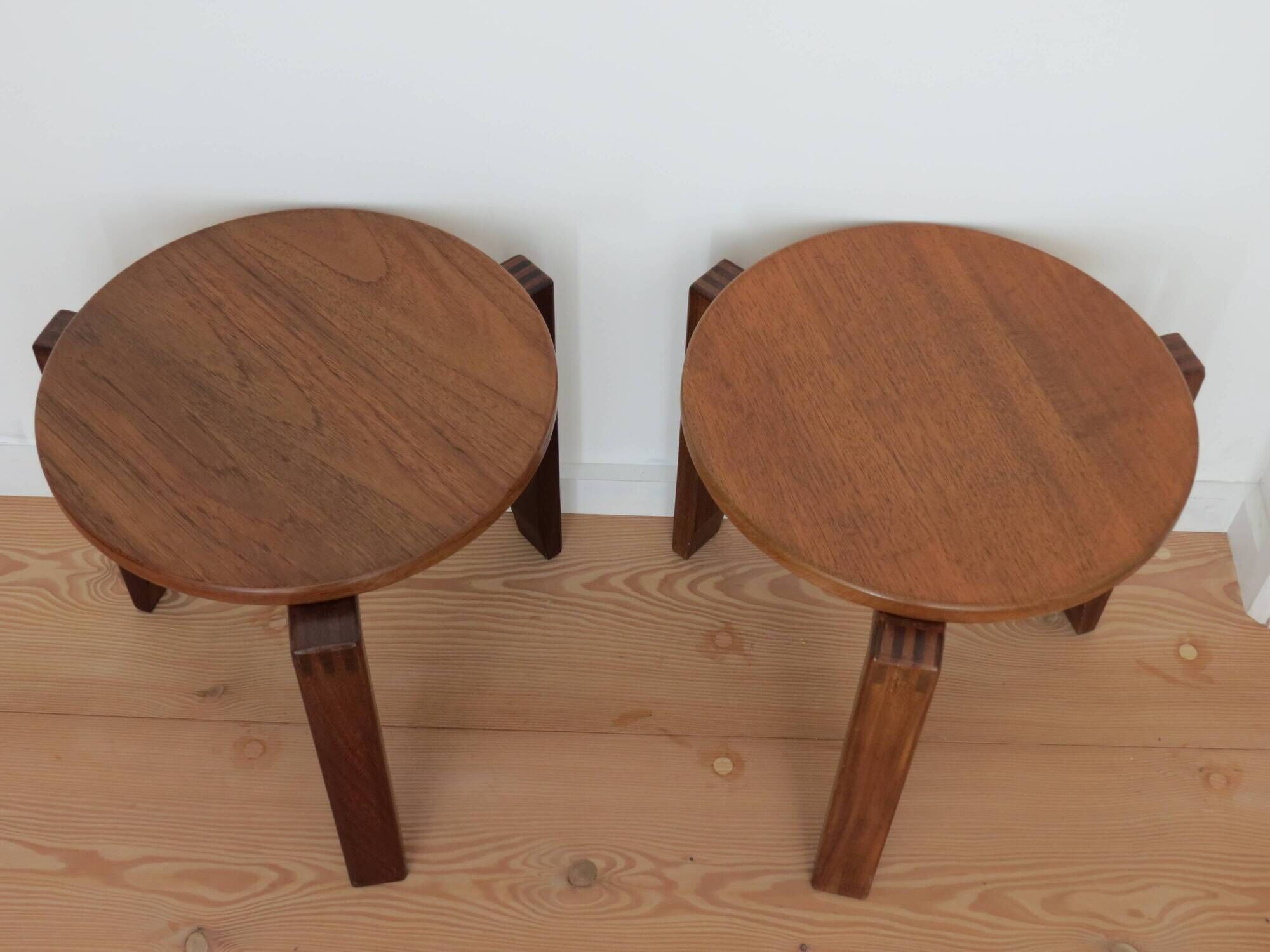 Pair of Mid Century Afrormosia Round Stacking Side Tables 1960s