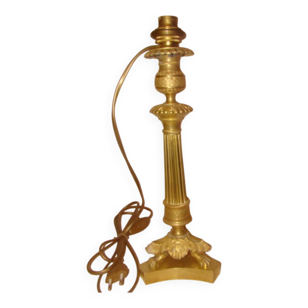 Bougeoir bronze et laiton ép. ''restauration'' électrifiée en pied de lampe