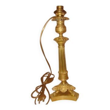 Bougeoir bronze et laiton  ép. "restauration" électrifiée en pied de lampe