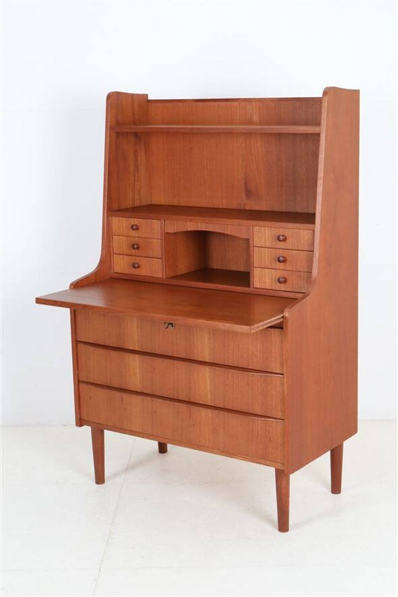 Tall mid-century teak secretary desk / Danish modern design / 1960s