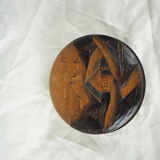 Large blackened wooden box mountain landscape folk art early / mid twentieth