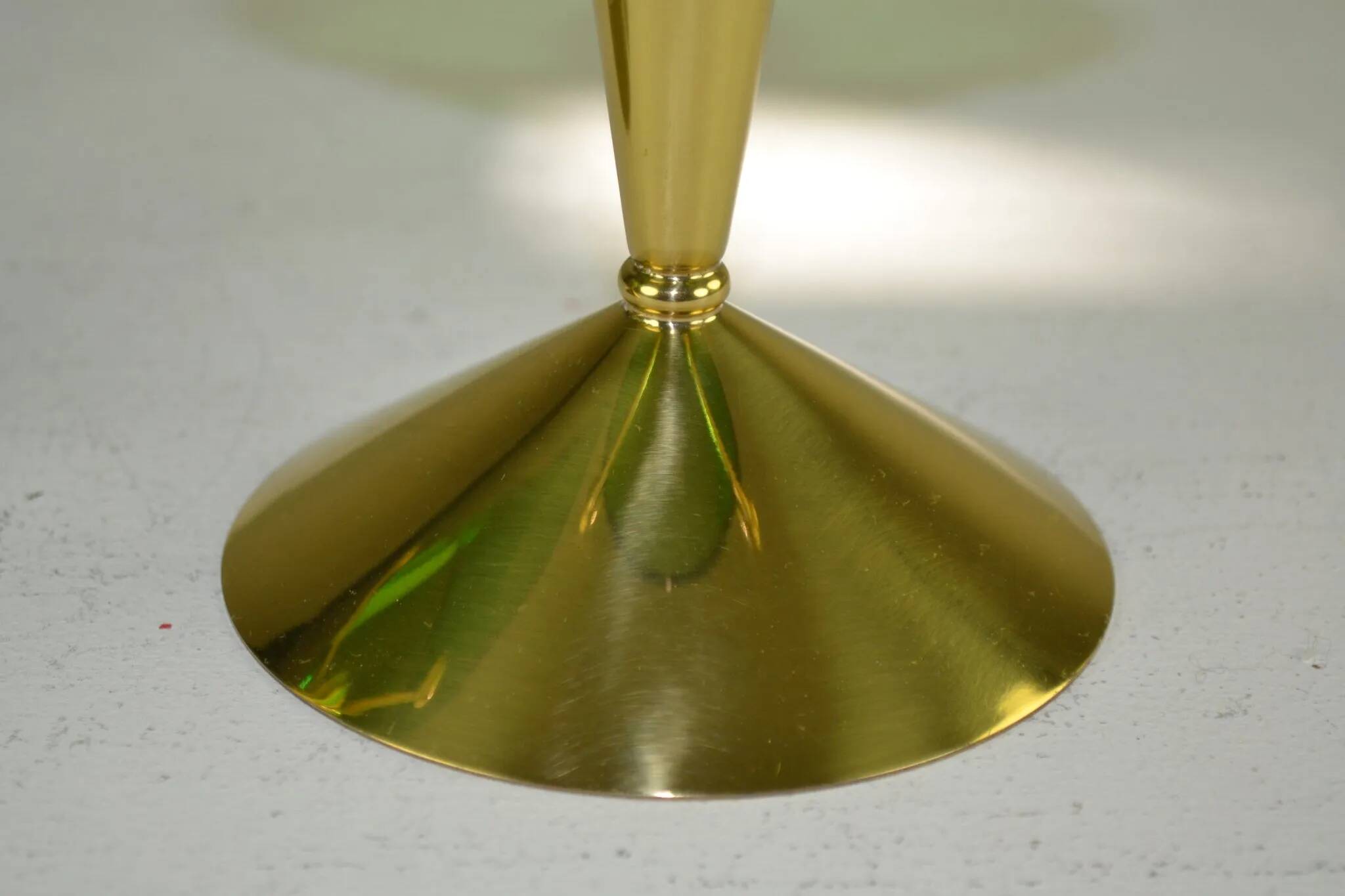 Pair of Brass & Green Glass Candleholders — Gunnar Ander for Ystad-Metall, Sweden, 1960s