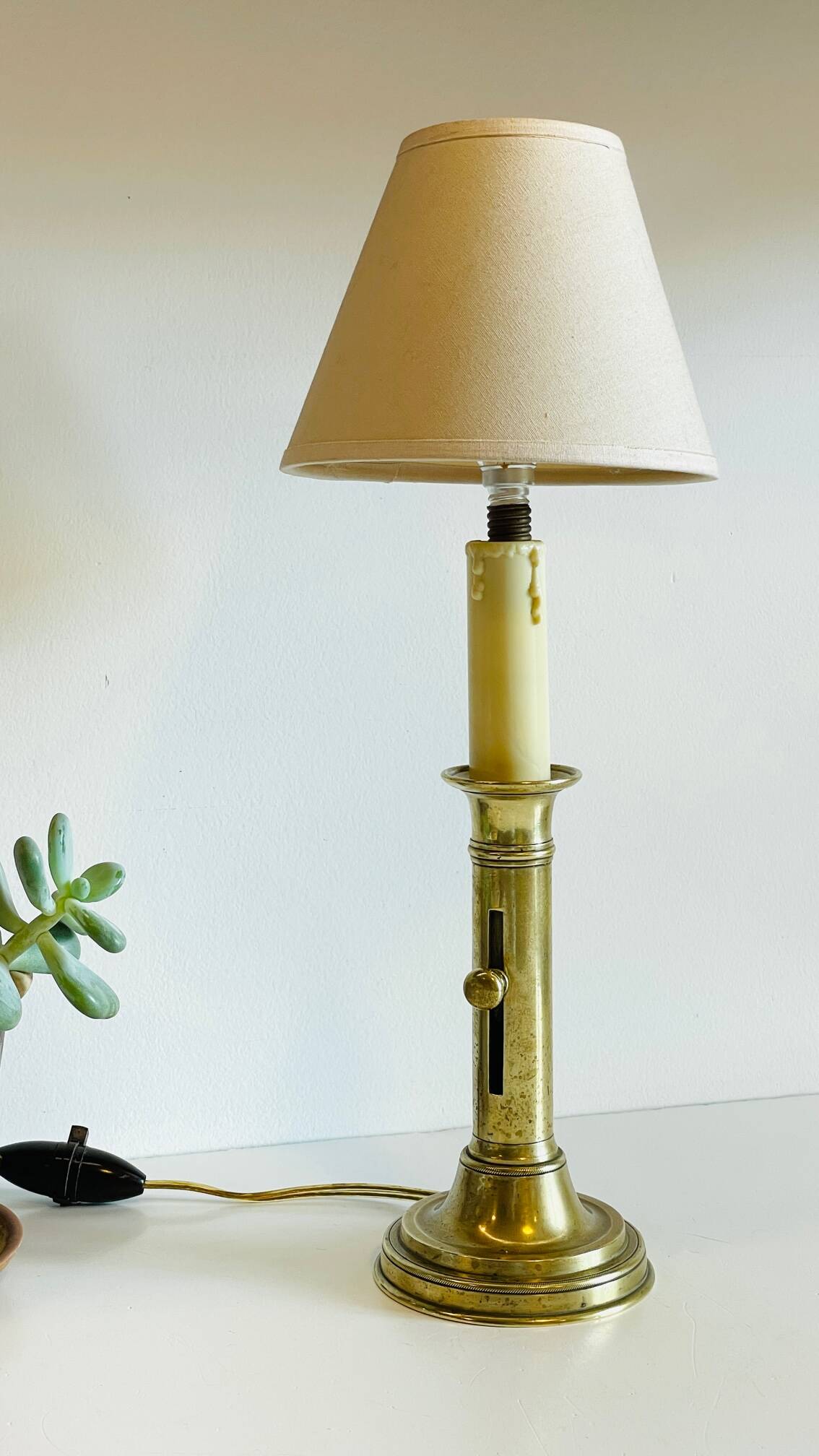 Vintage Solid Brass Candlestick Lamp
