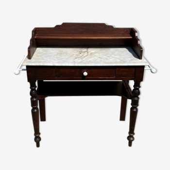 Ancienne table de toilette coiffeuse 1 tiroir bois et marbre