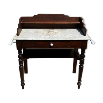 Ancienne table de toilette coiffeuse 1 tiroir bois et marbre