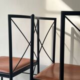 Set of 4 designer chairs in metal and cognac leather by Arrben Italy