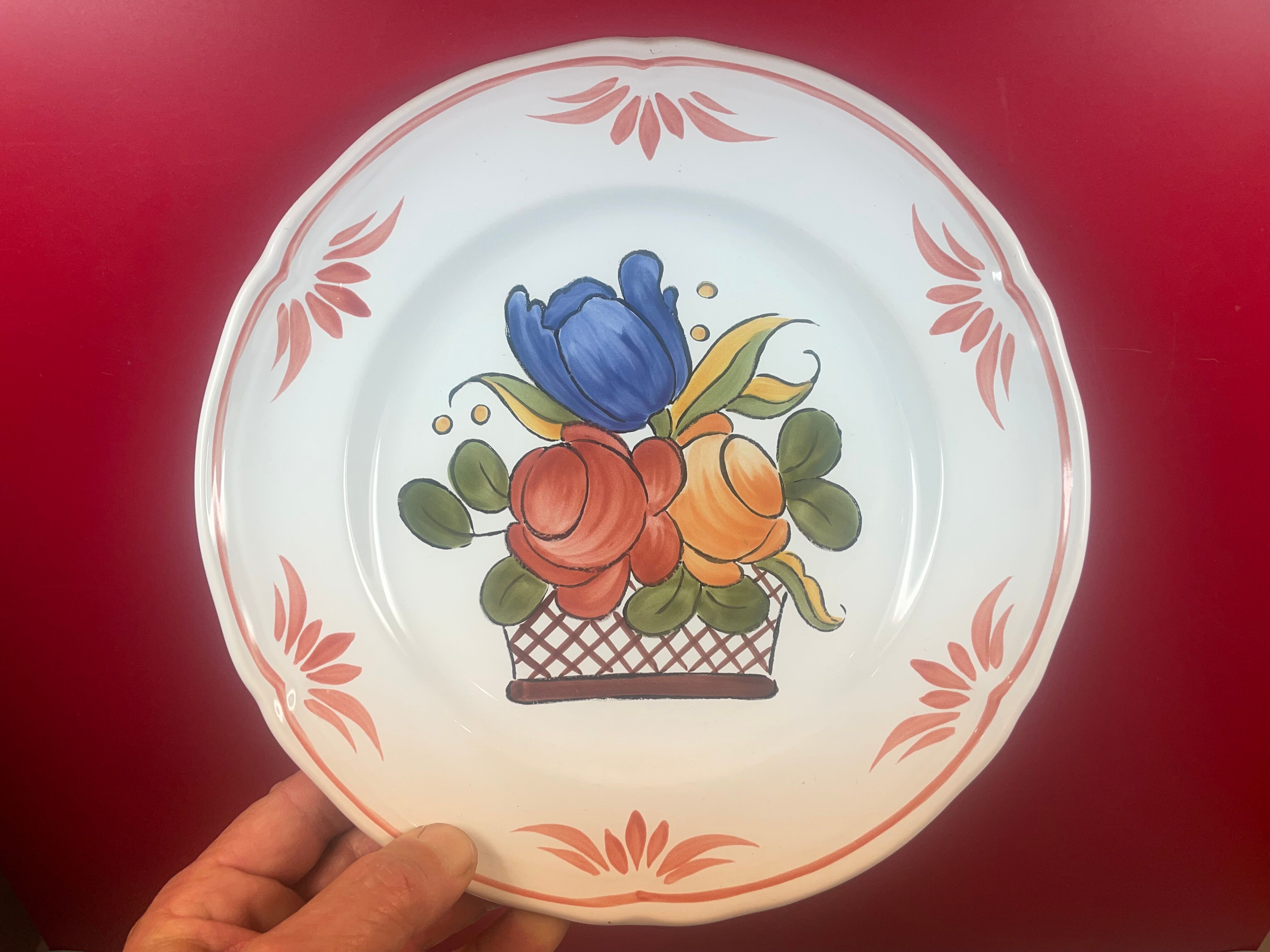 Set of 3 plates Basket Faience of Pornic Bouquets bird