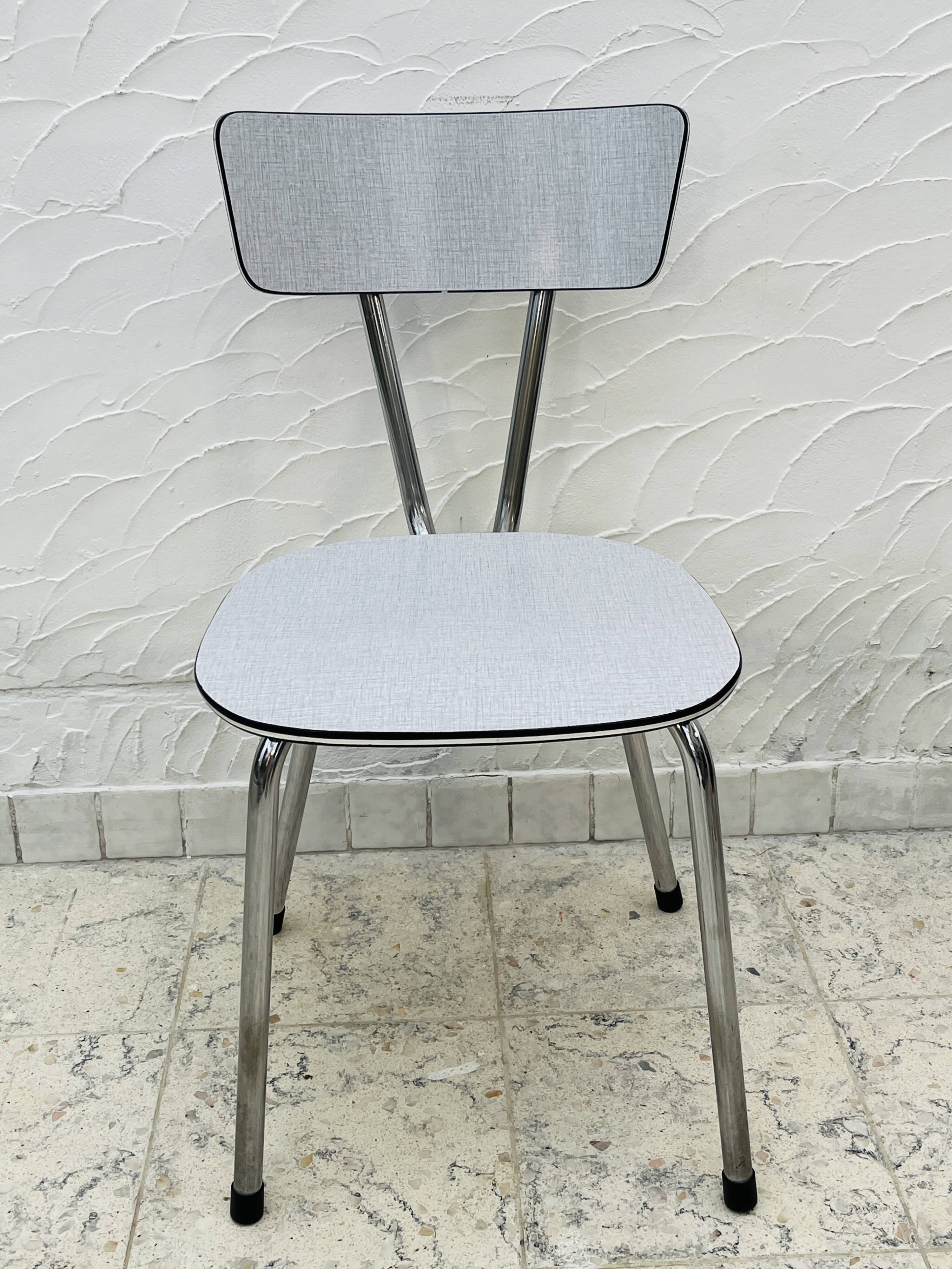 Set of 4 vintage grey chrome Formica kitchen chairs.