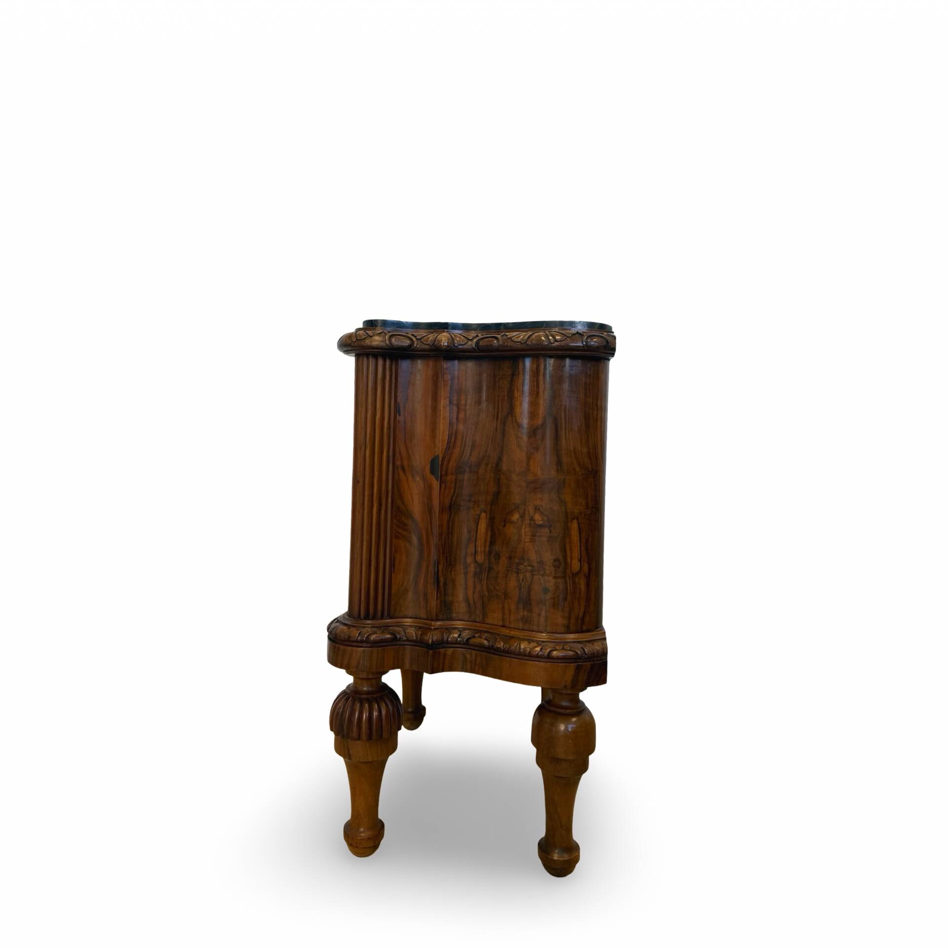 art deco walnut serpentine nightstands, 1920s