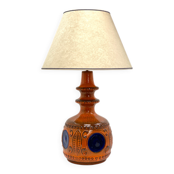 Grande lampe en céramique vintage – décor bleu cobalt – années 60/70