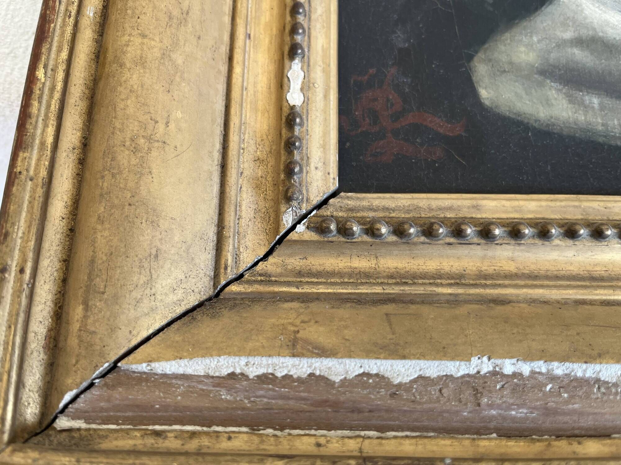 Study of a young girl in plaster, oil on canvas, 19th century, gilded frame.