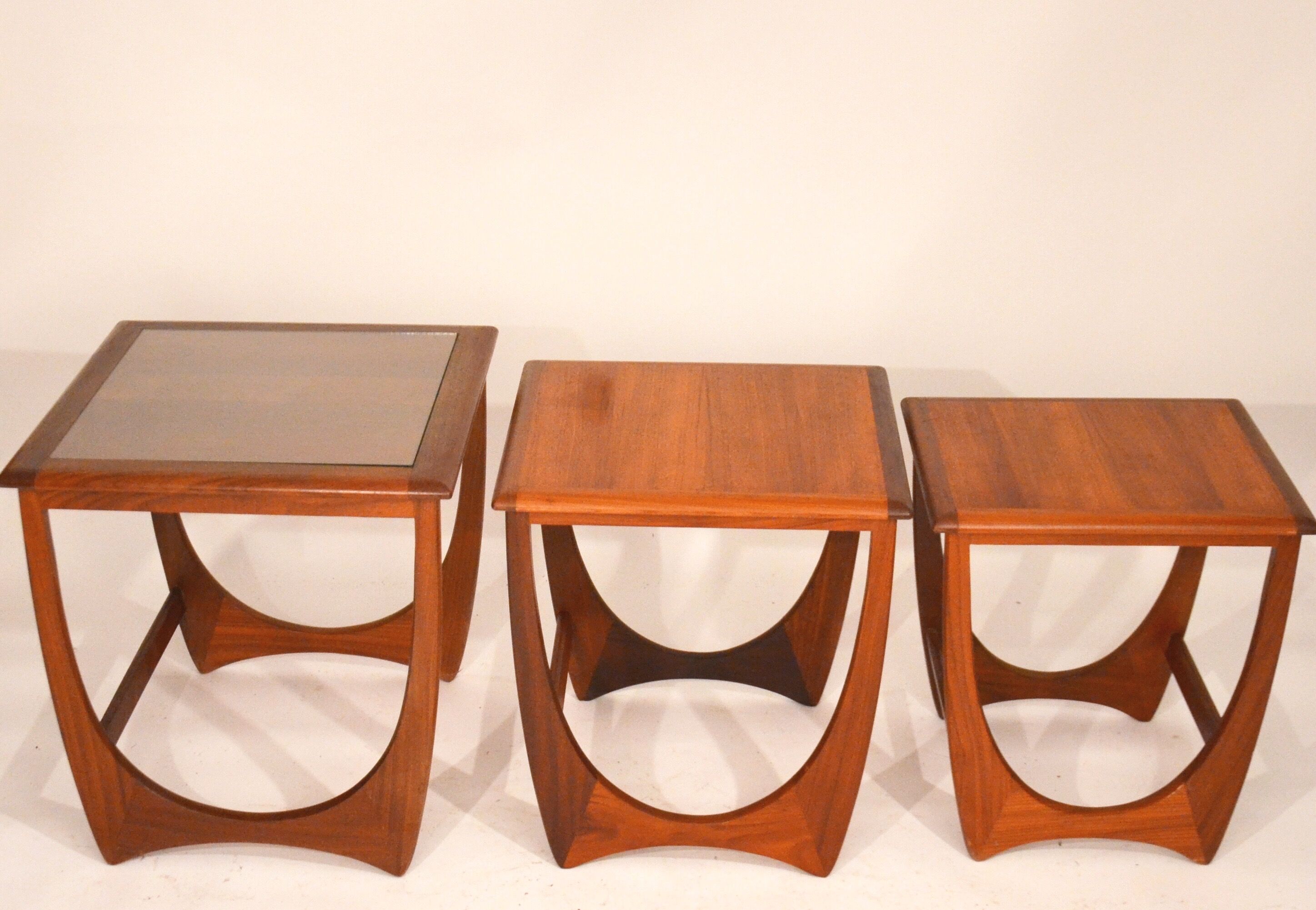 Nesting tables in teak and glass Gplan edition