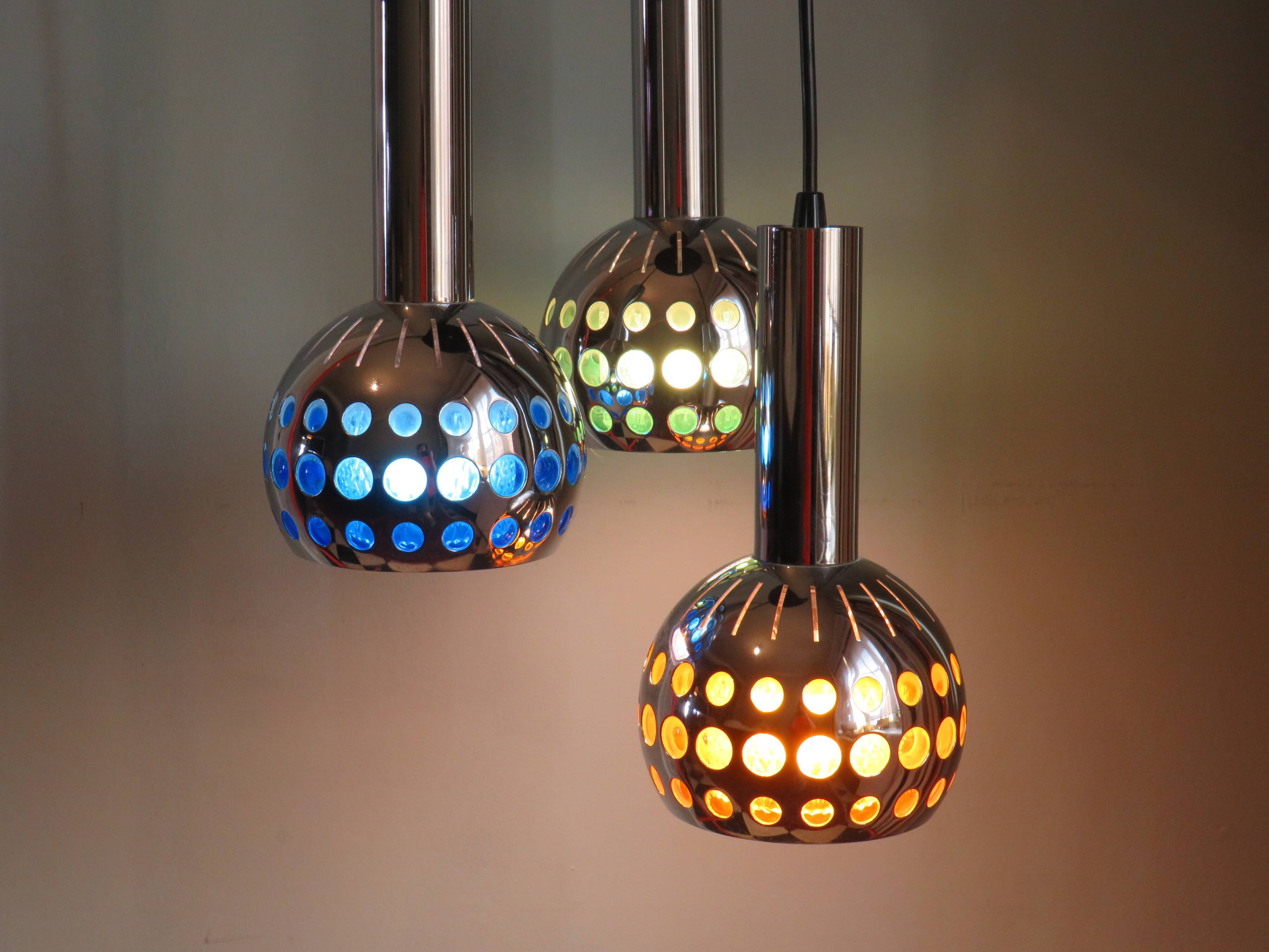 Mid Century Cascade suspension with 3 light points, Massive Belgium 1960