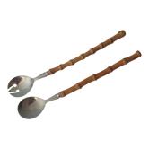Bamboo and stainless steel salad cutlery, 1960 Japan