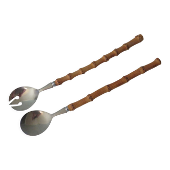 Bamboo and stainless steel salad cutlery, 1960 Japan